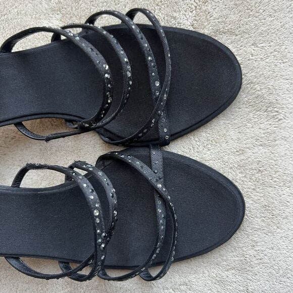 Ballin Black Satin & Rhinestones Slide Strappy Sandal Women EU 35 US 5 Low Heel - Picture 8 of 16
